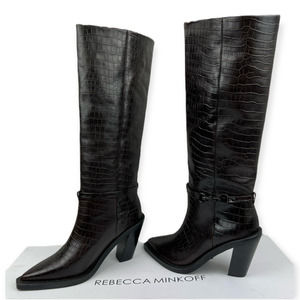 Rebecca Minkoff Black Croc-Embossed Heeled Boots
